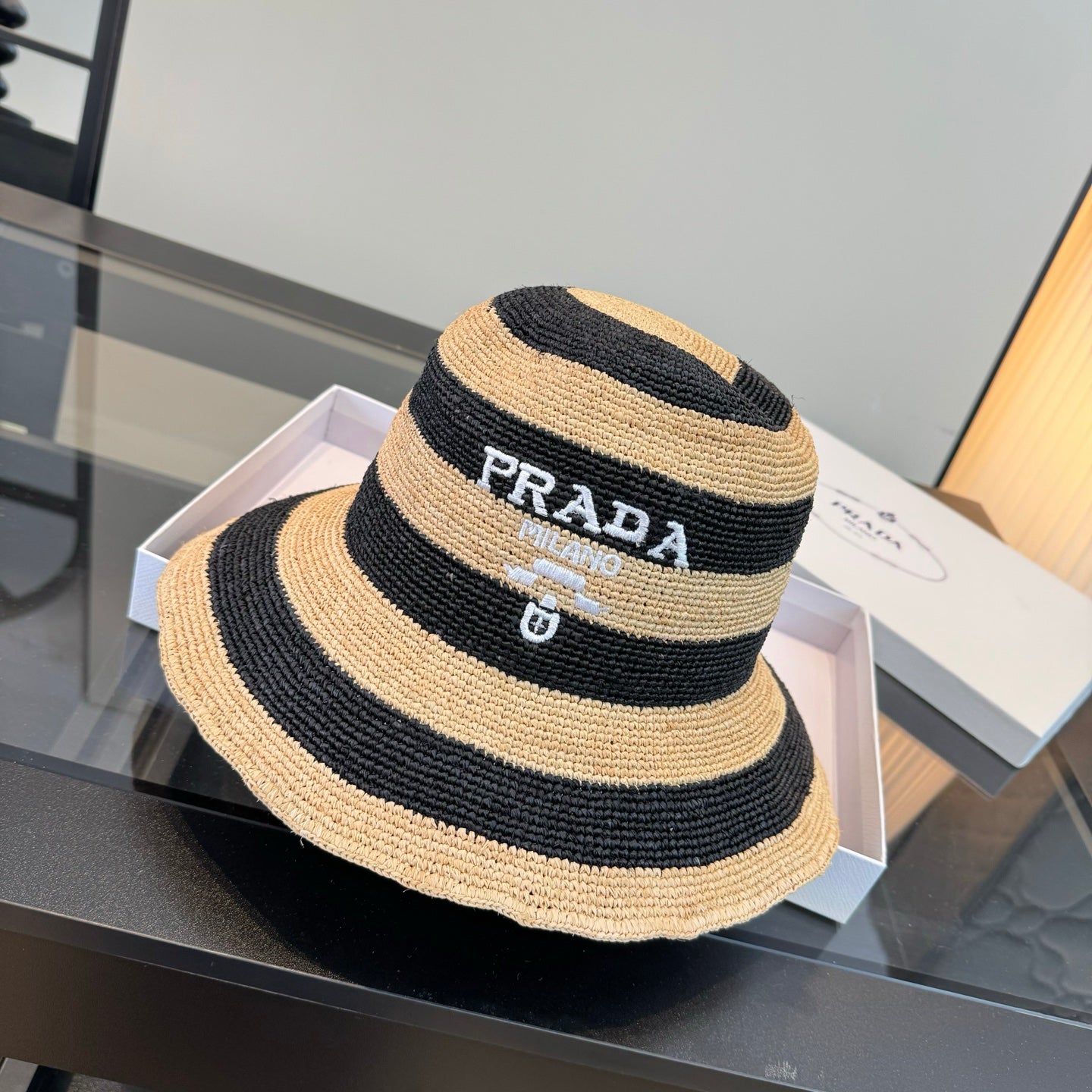 Prada Bowl Hat Raffia 360786