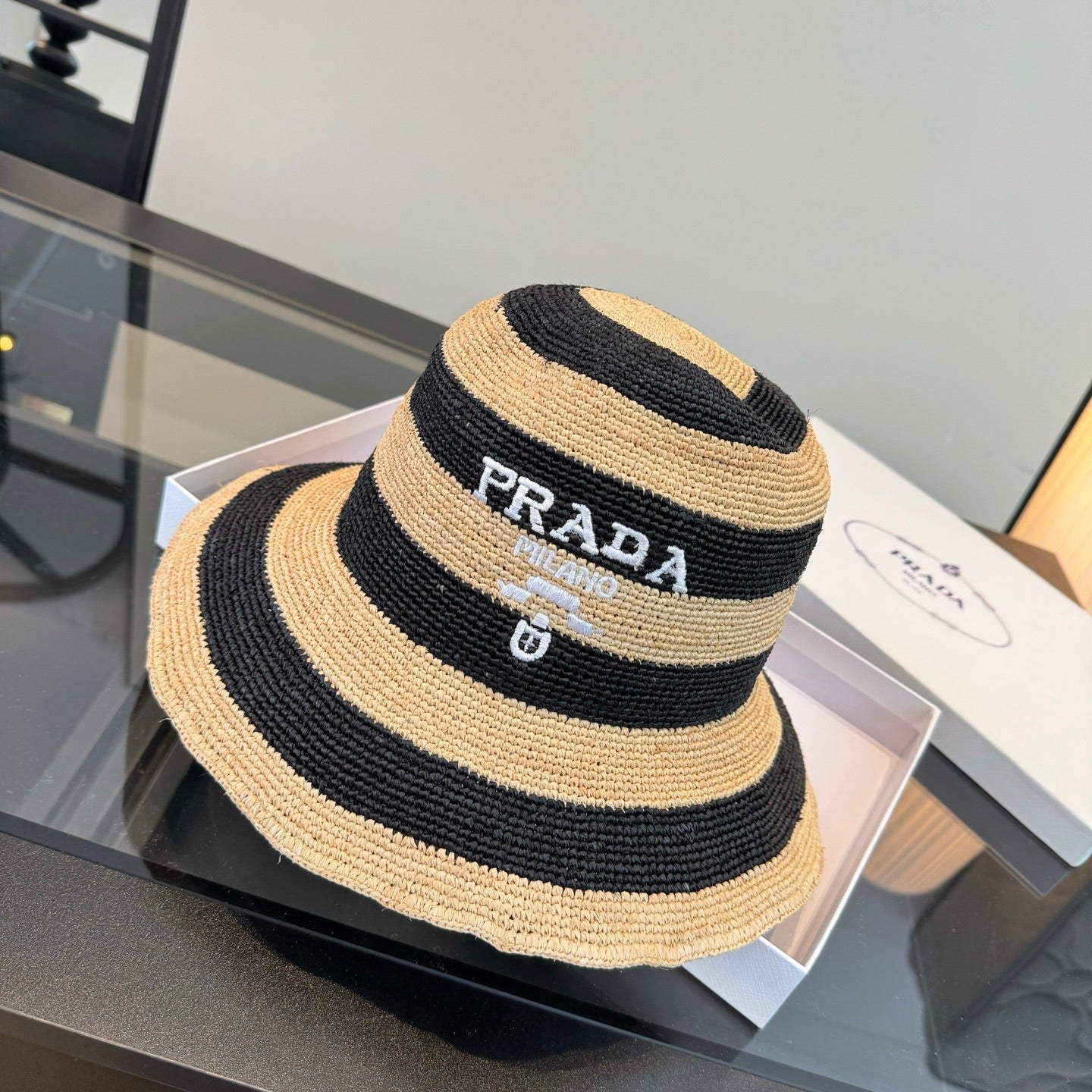 Prada Bowl Hat Raffia 360786