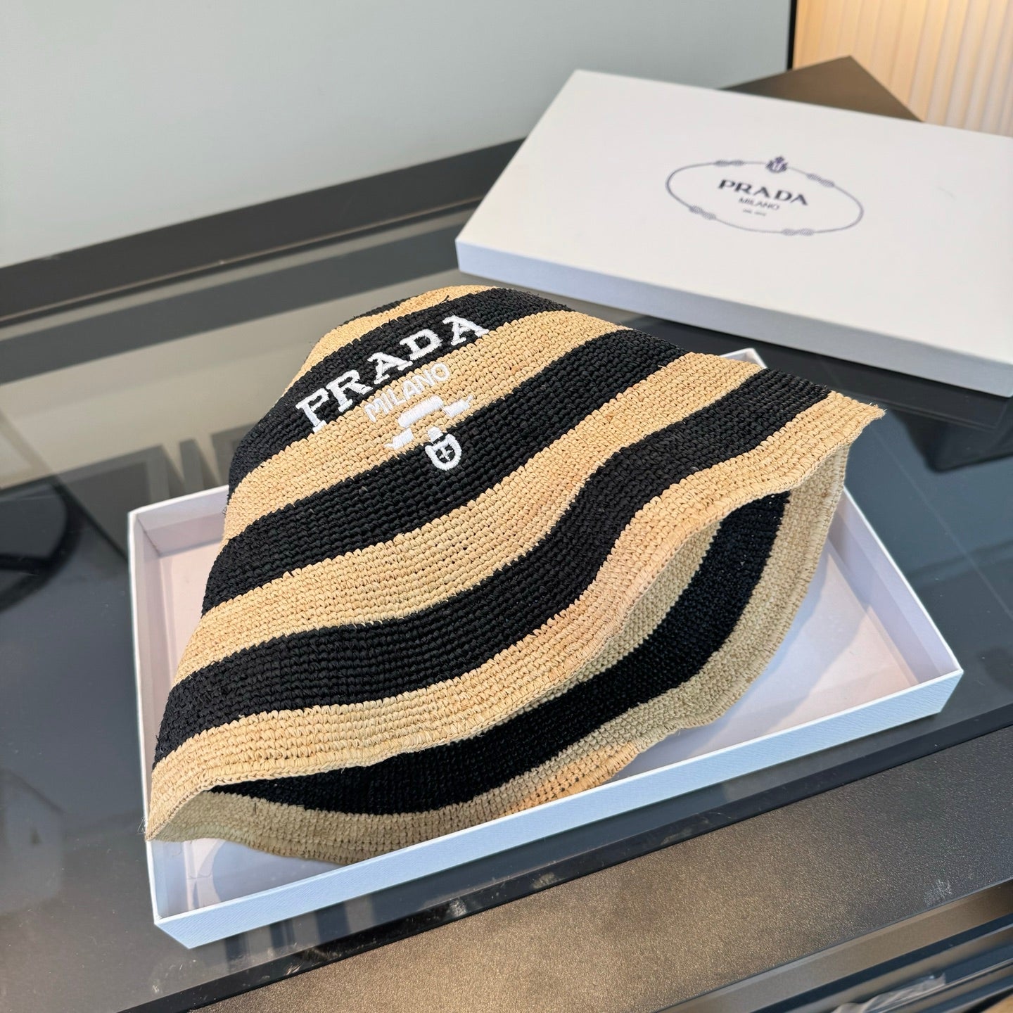 Prada Bowl Hat Raffia 360786