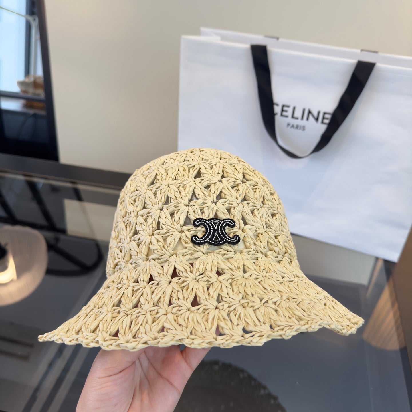 Celine Openwork Straw Hat 360697