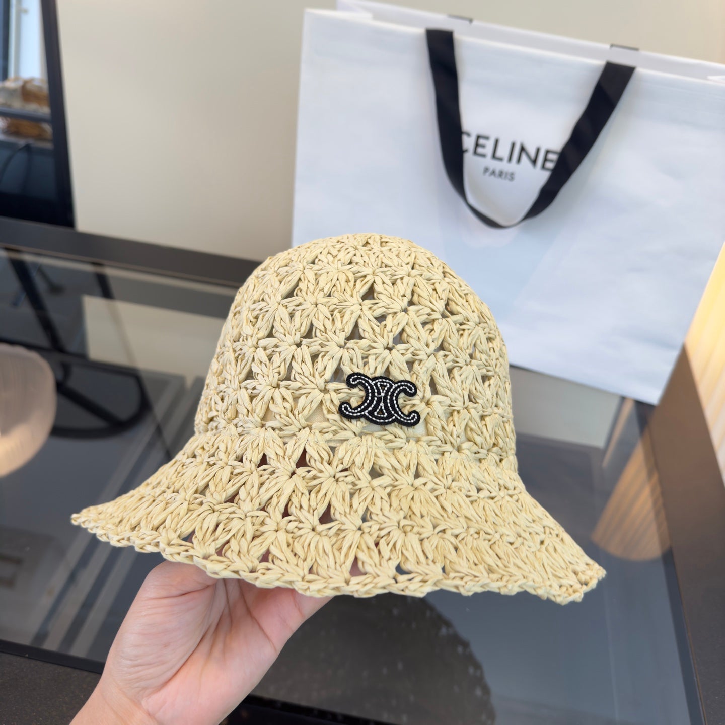 Celine Openwork Straw Hat 360697