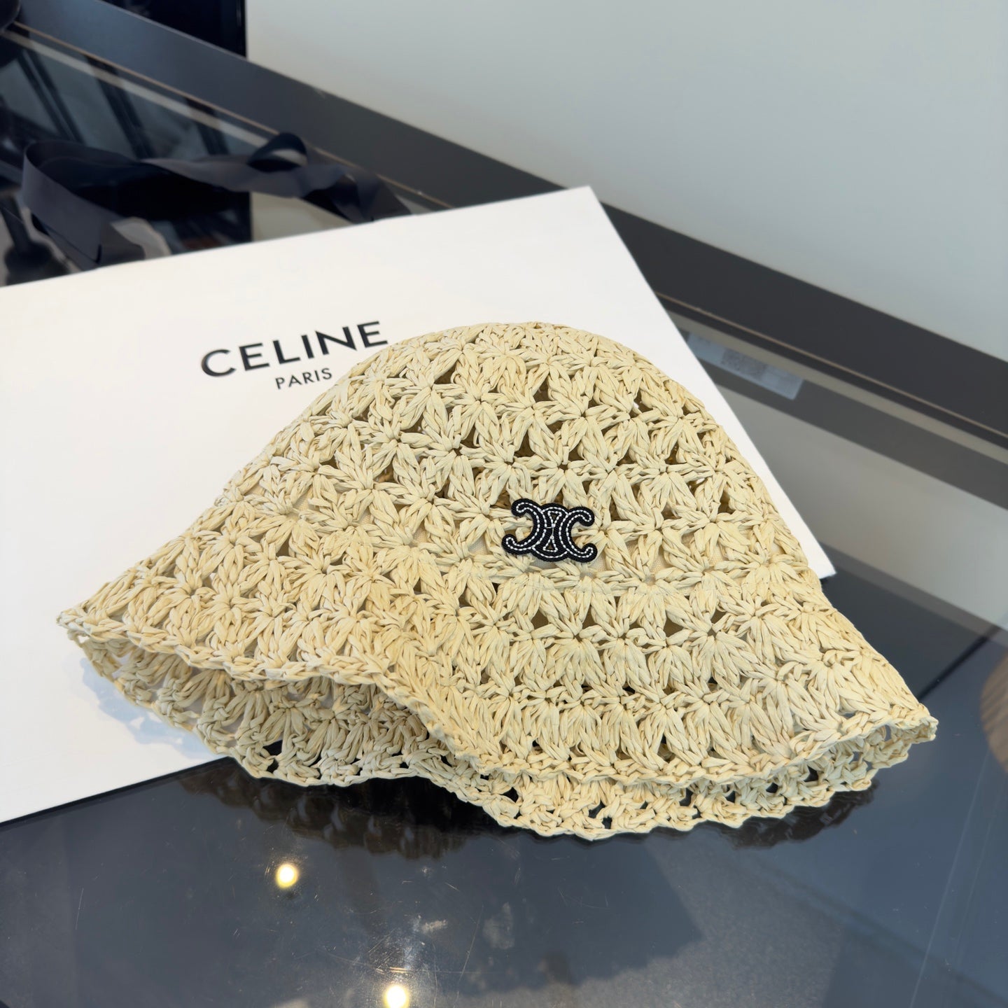 Celine Openwork Straw Hat 360697