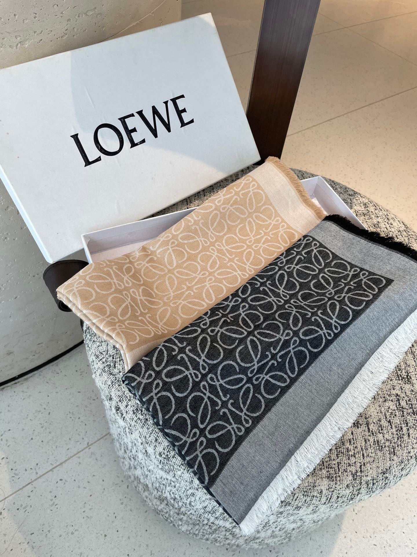 Loewe Scarf 140CM Black Gray Cashmere 100112