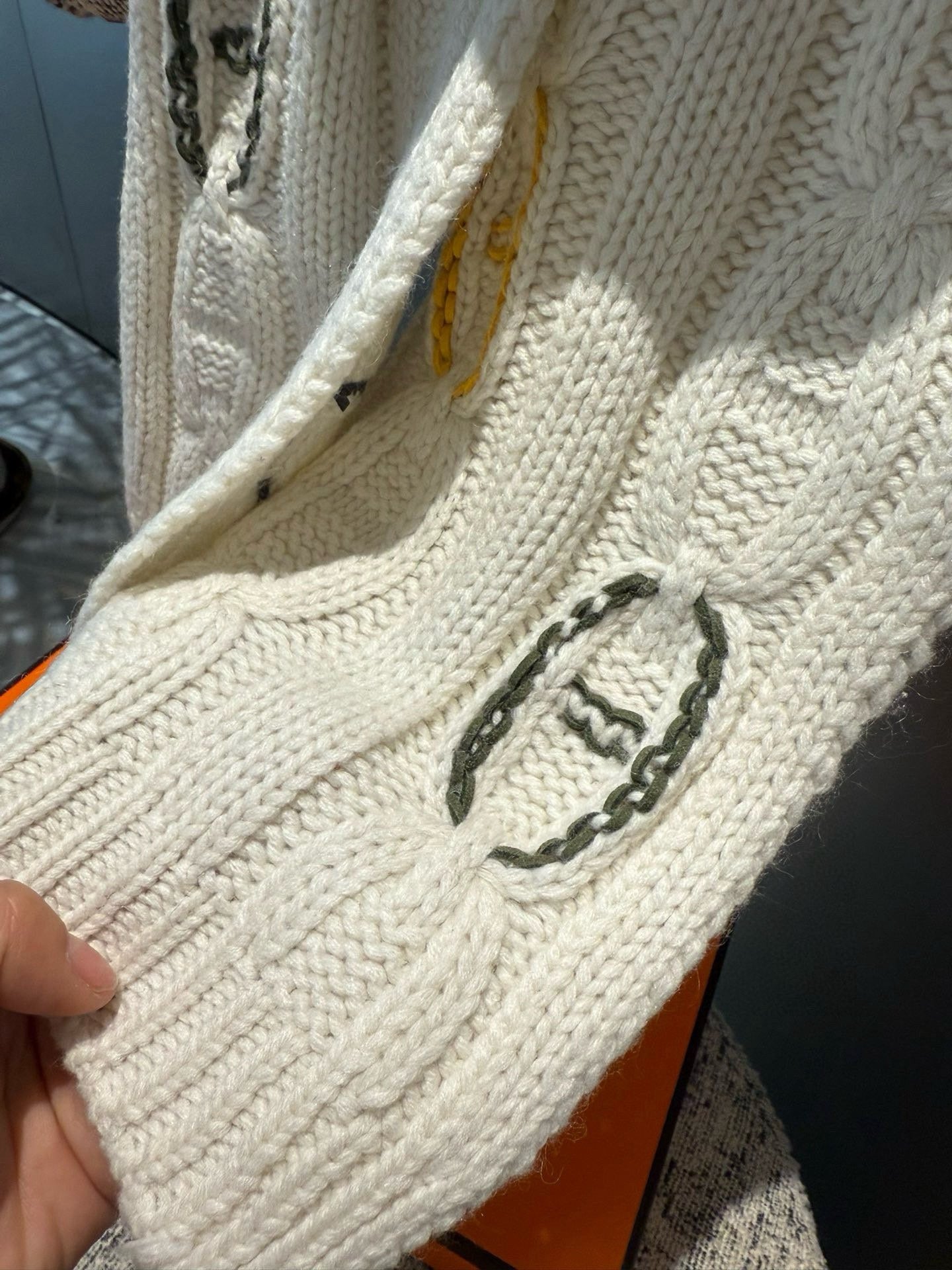 HM Cable Knit Scarf 170CM Ivory Hand-Woven 969372