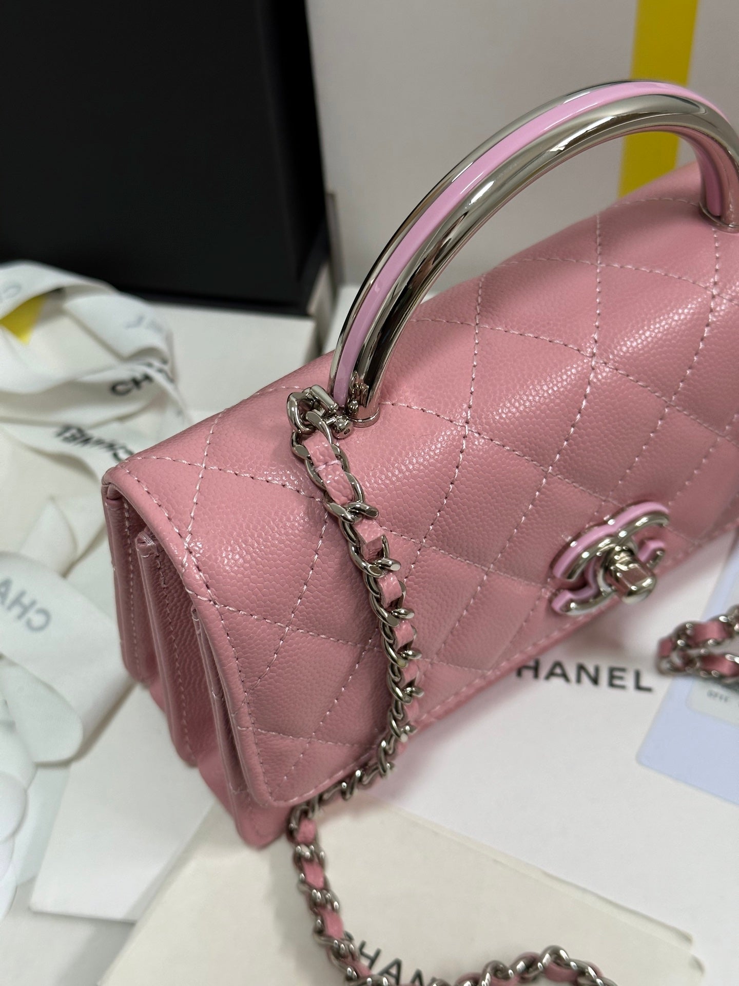CC 25P Wallet Woc Handle 17cm Pink Pastel Leather Silver Hardware 243439