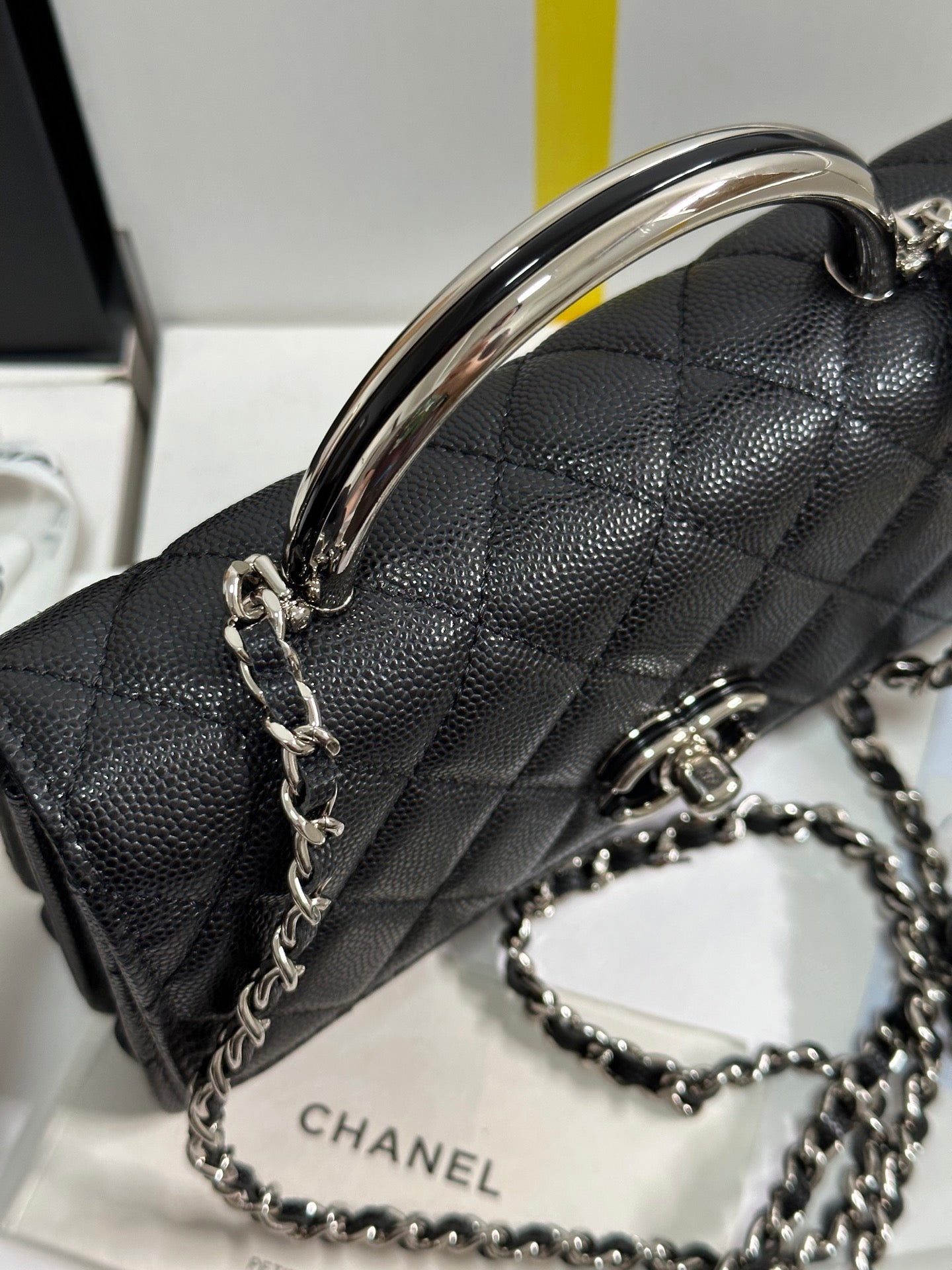 CC 25P Wallet Woc Handle 17cm Black Leather Silver Hardware 243445