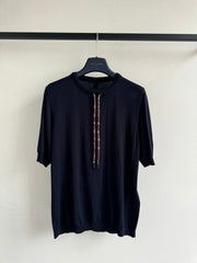 LV Knitted T Shirt Black Cotton Wool