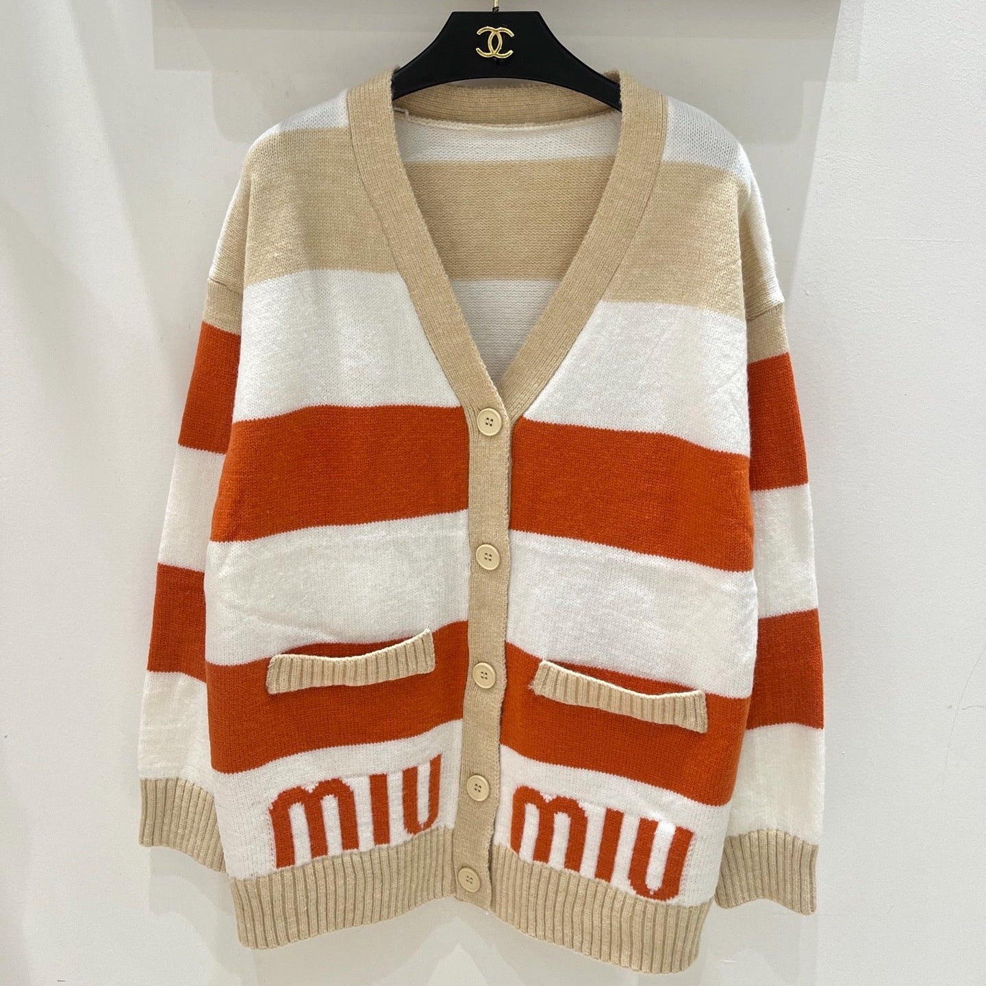 Miumiu 2026 Cardigan Orange Beige White Wool 244062