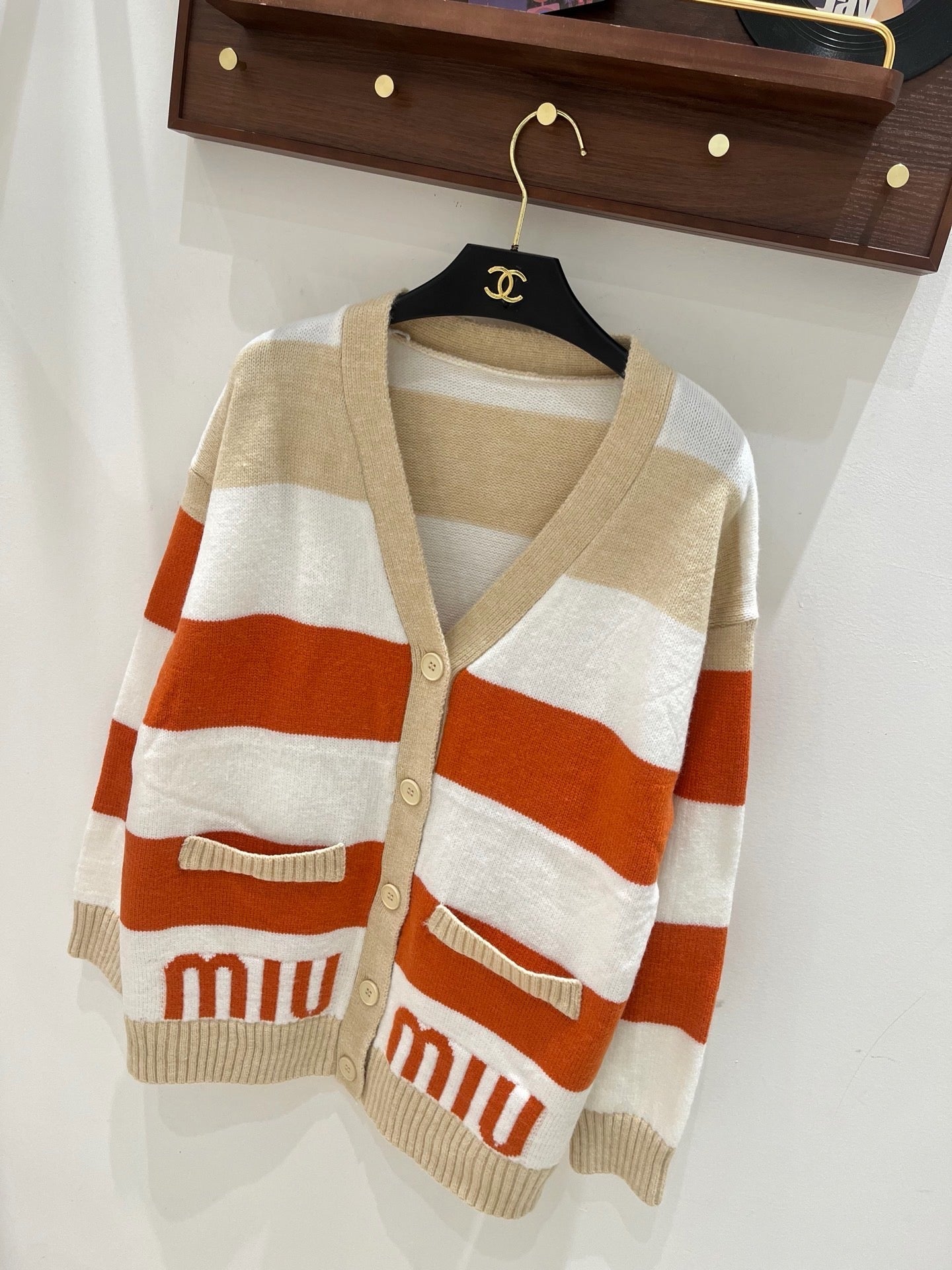 Miumiu 2026 Cardigan Orange Beige White Wool 244062