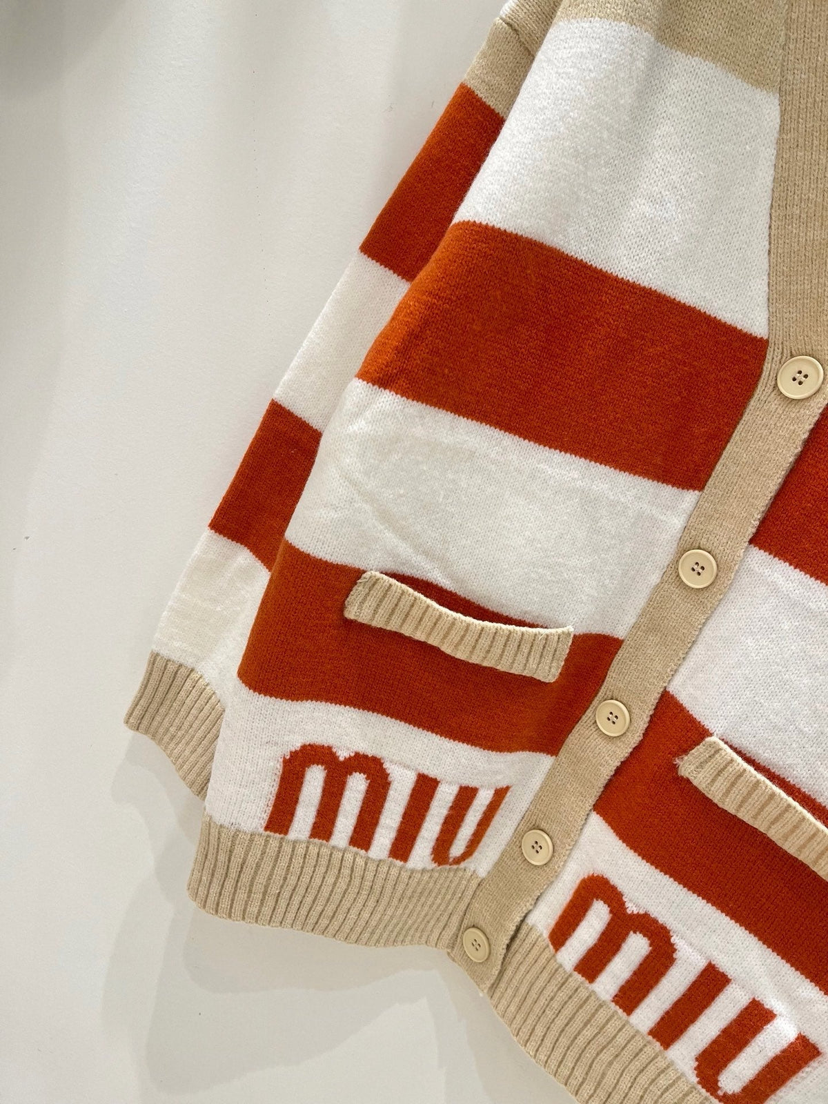 Miumiu 2026 Cardigan Orange Beige White Wool 244062
