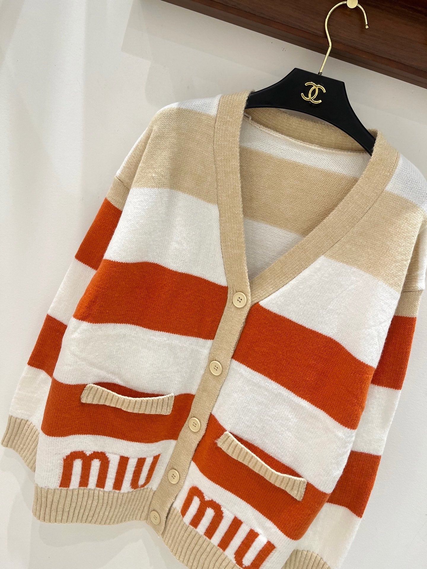 Miumiu 2026 Cardigan Orange Beige White Wool 244062