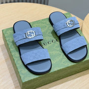GG Men's Interlocking G Sandals Sky Blue Suede 599983