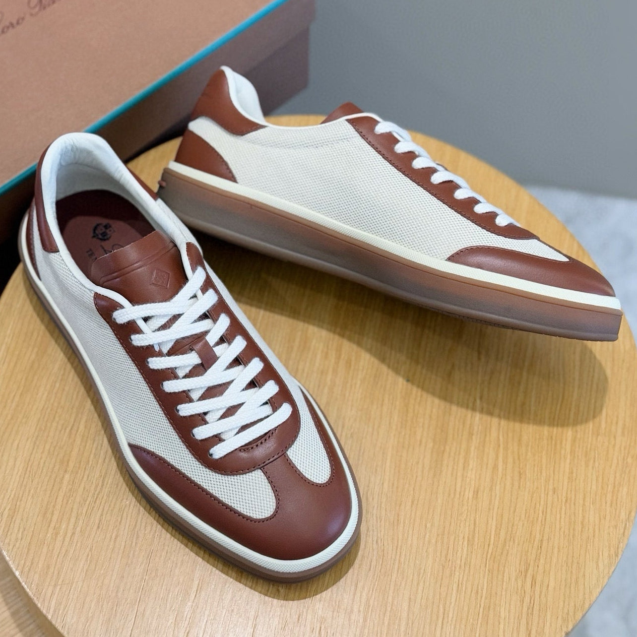 LP 2025 Tennis Walk Sneaker Natural Mix Caramel Calfskin Canvas