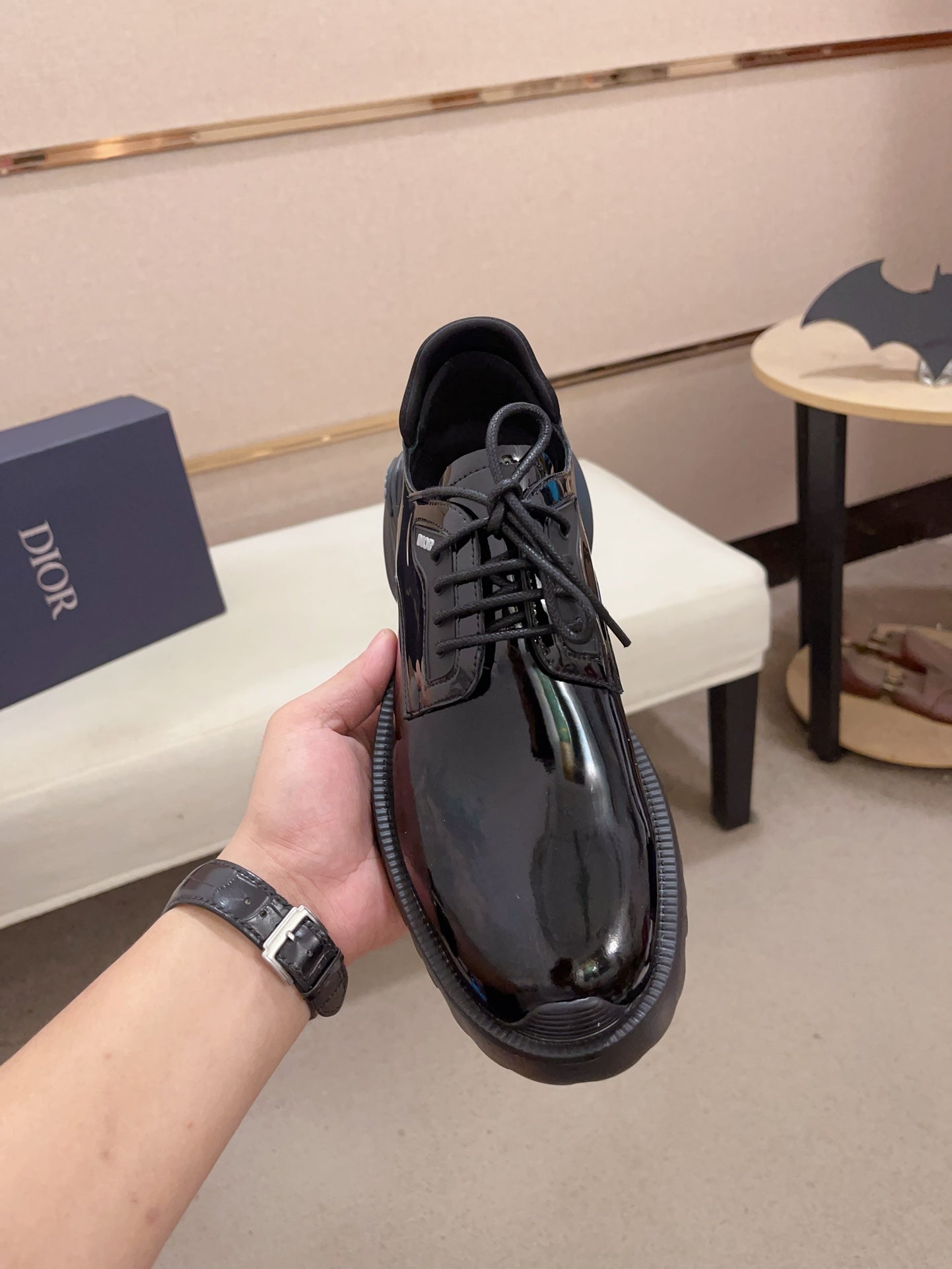 CD COMBAT BASIC SHOE BLACK POLISHED CALFSKIN