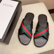 GG Men's Web Slide Black Green Cowhide 554606