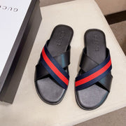 GG Men's Web Slide Black Blue Cowhide 554607