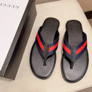 GG Men's Thong Web Black Blue Cowhide 554610