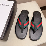 GG Men's Thong Web Black Green Cowhide 554611