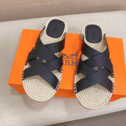 HM Men's Kazimir Sandal Black Espadrilles Cowhide 700886