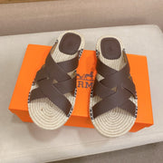 HM Men's Kazimir Sandal Dark Brown Espadrilles Cowhide 700887