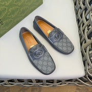 GG Men's Loafer Grey Canvas Cowhide 537557