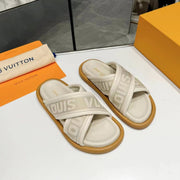 lv bliss corss sandal mule cream textile calfskin