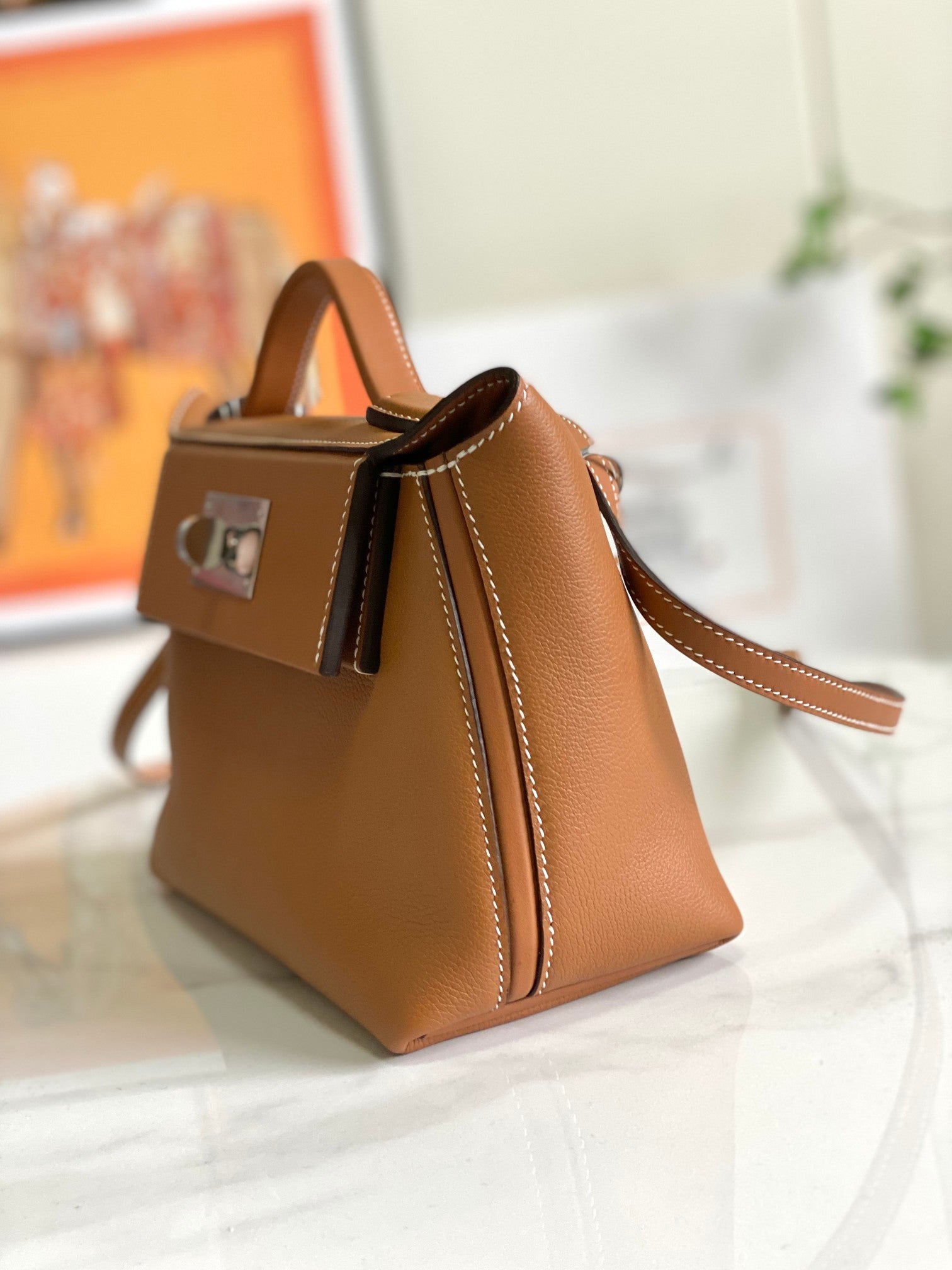 HM 24/24 Mini Bag 21cm Gold Evercolor Leather Silver Hardware