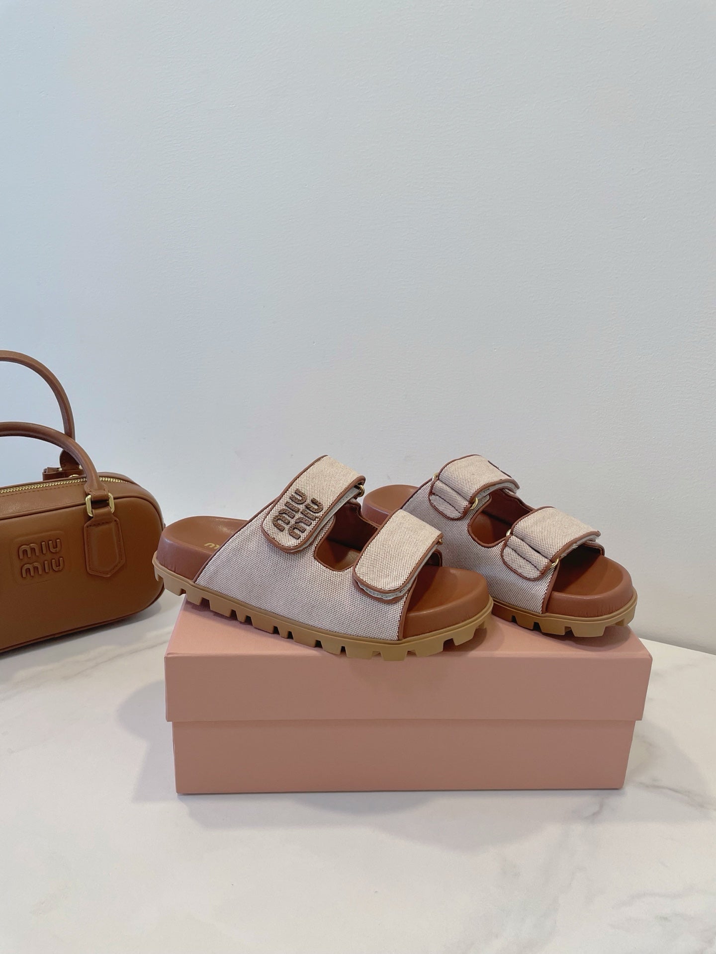Miumiu 2026 Strap Platform Flat Sandals Canvas 941757