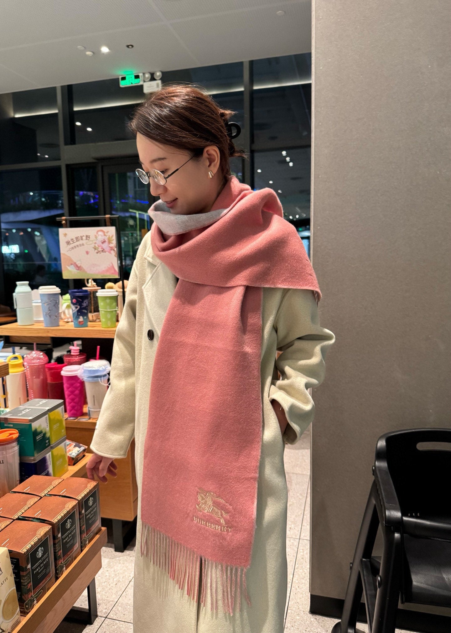 BBR Classic Embroidered Scarf 185CM Pink Cashmere 292803