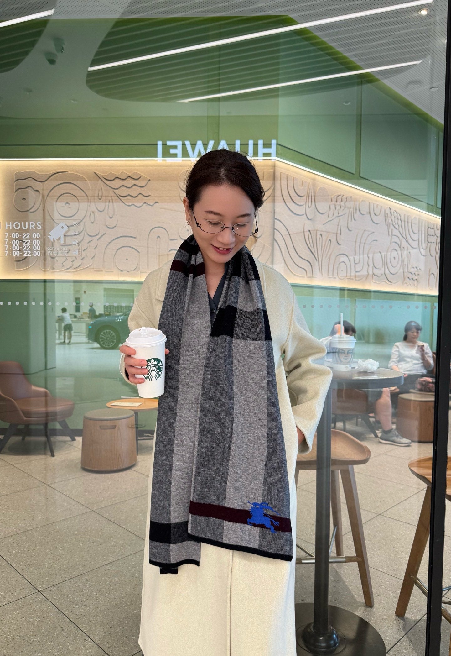 BBR Classic Embroidered Scarf 185CM Gray Black Cashmere 292807