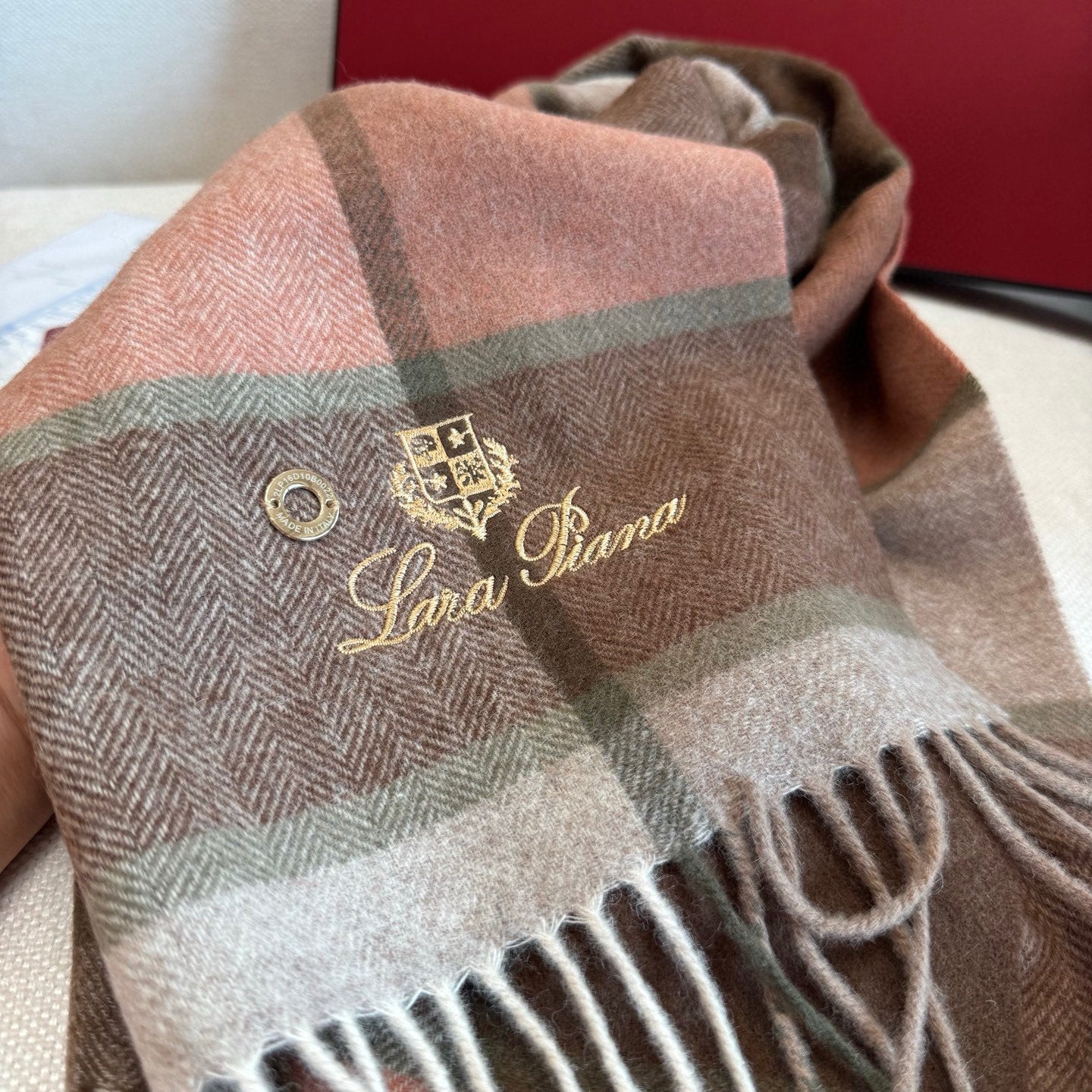 BBR Classic Embroidered Scarf 185CM Rose Brown Cashmere 292817