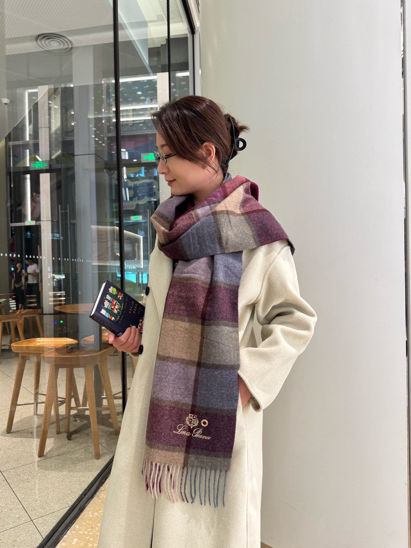 BBR Classic Embroidered Scarf 185CM Purple Cashmere 292818