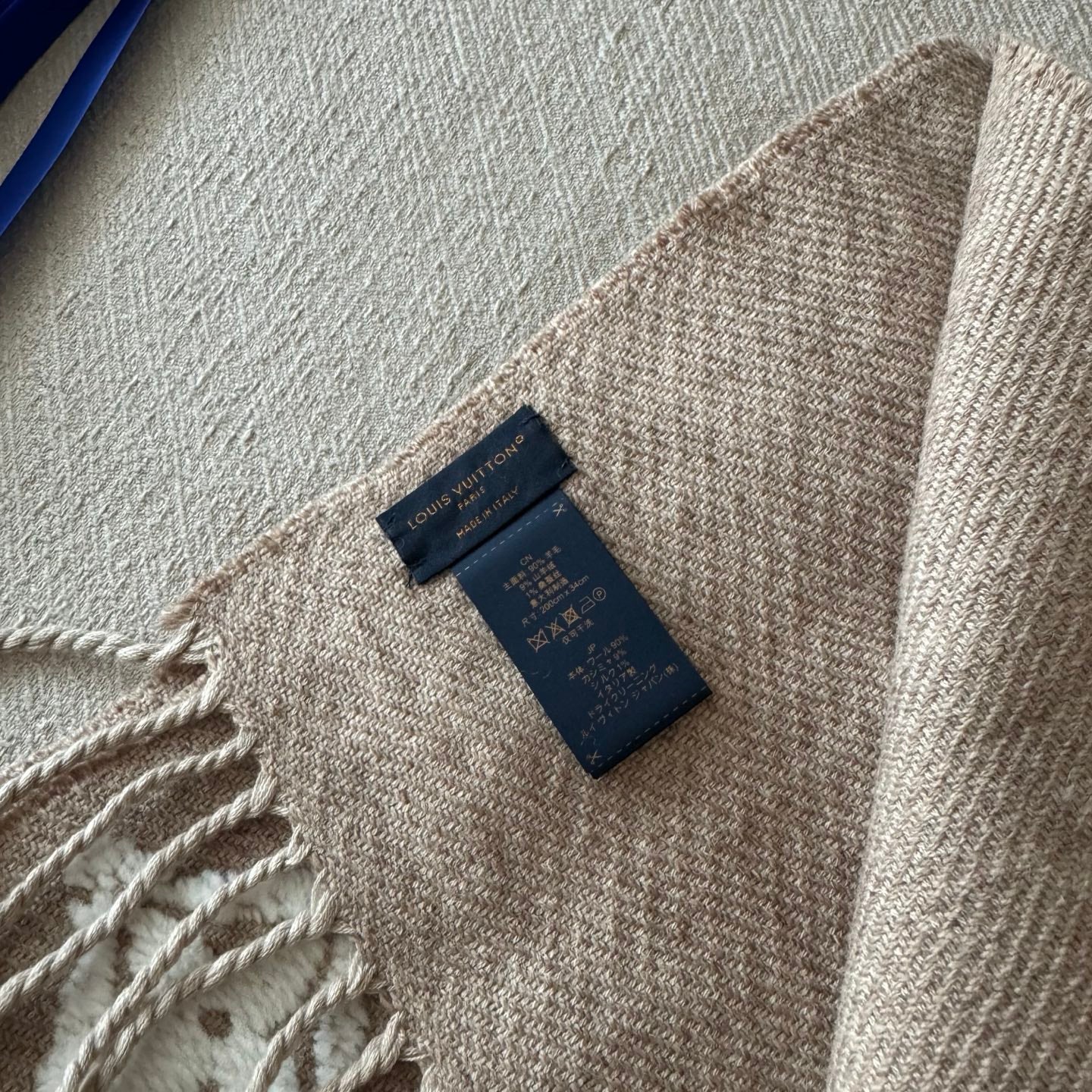 LV 3D Scarf 220cm Light Brown Sheep Wool 967207