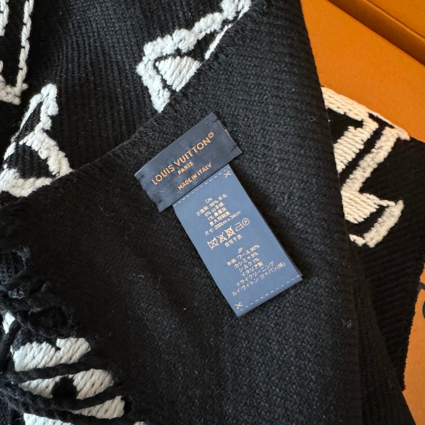 LV 3D Scarf 220cm Black Sheep Wool 967205