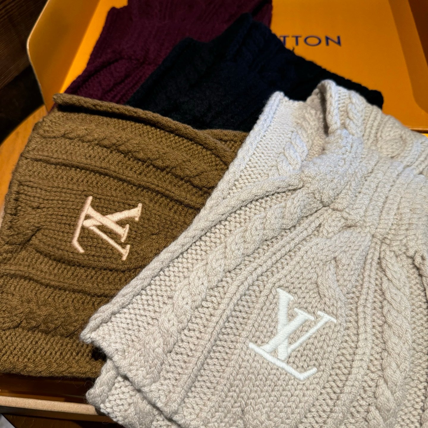 LV Freeze  Scarf 135cm Brown Wool 969354