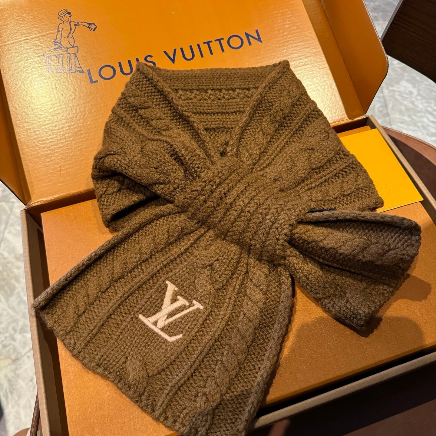 LV Freeze  Scarf 135cm Brown Wool 969354