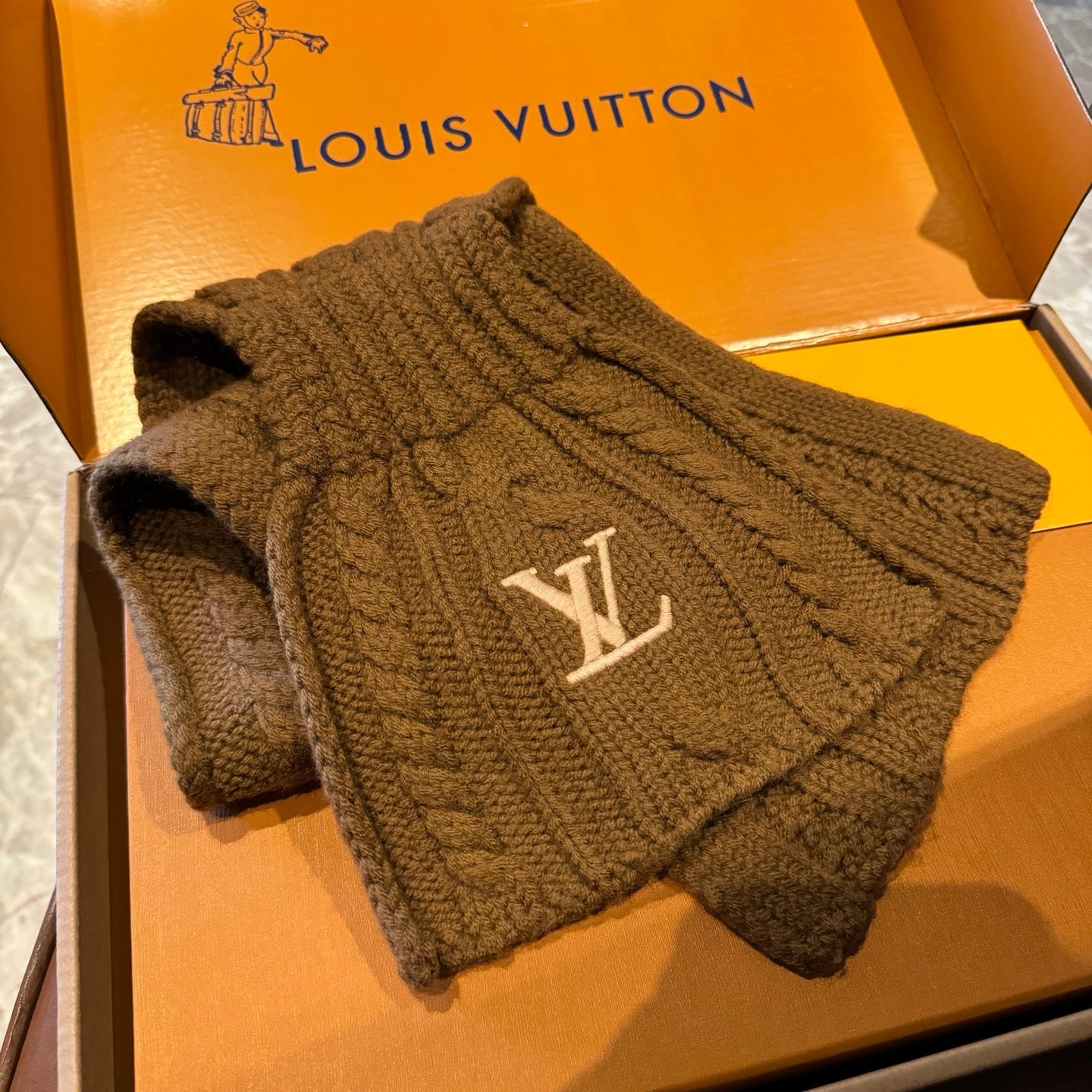 LV Freeze  Scarf 135cm Brown Wool 969354