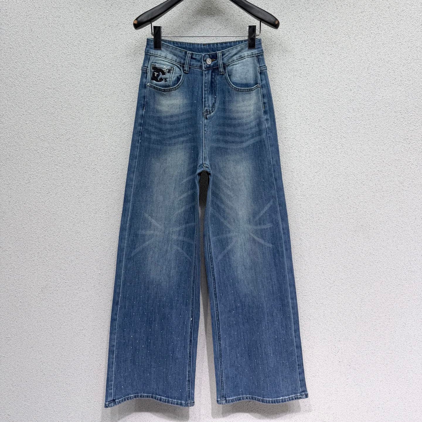 Chanel 2026 Rhinestone Straight Leg Jeans Blue Cotton 108410
