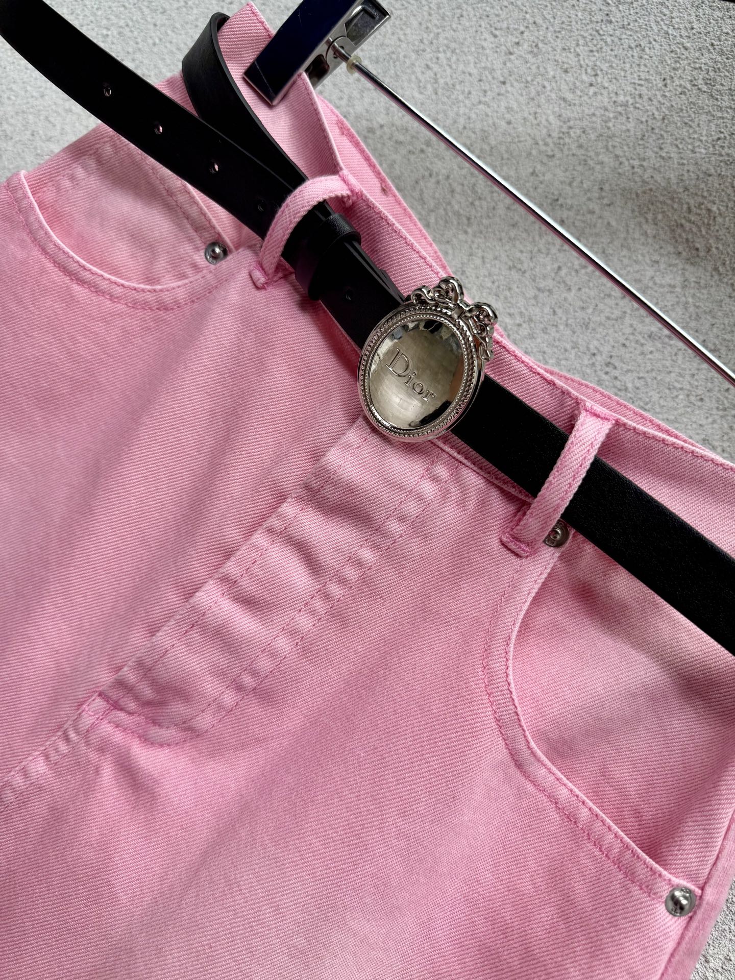 Dior 2026 Midi Skirt With Belt Pink Denim Cotton 374548