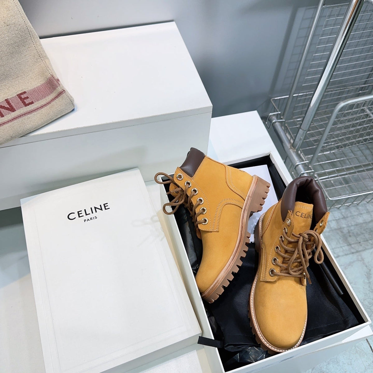 Celine 2026 Martin Lace-Up Boots Nubuck Leather 107294