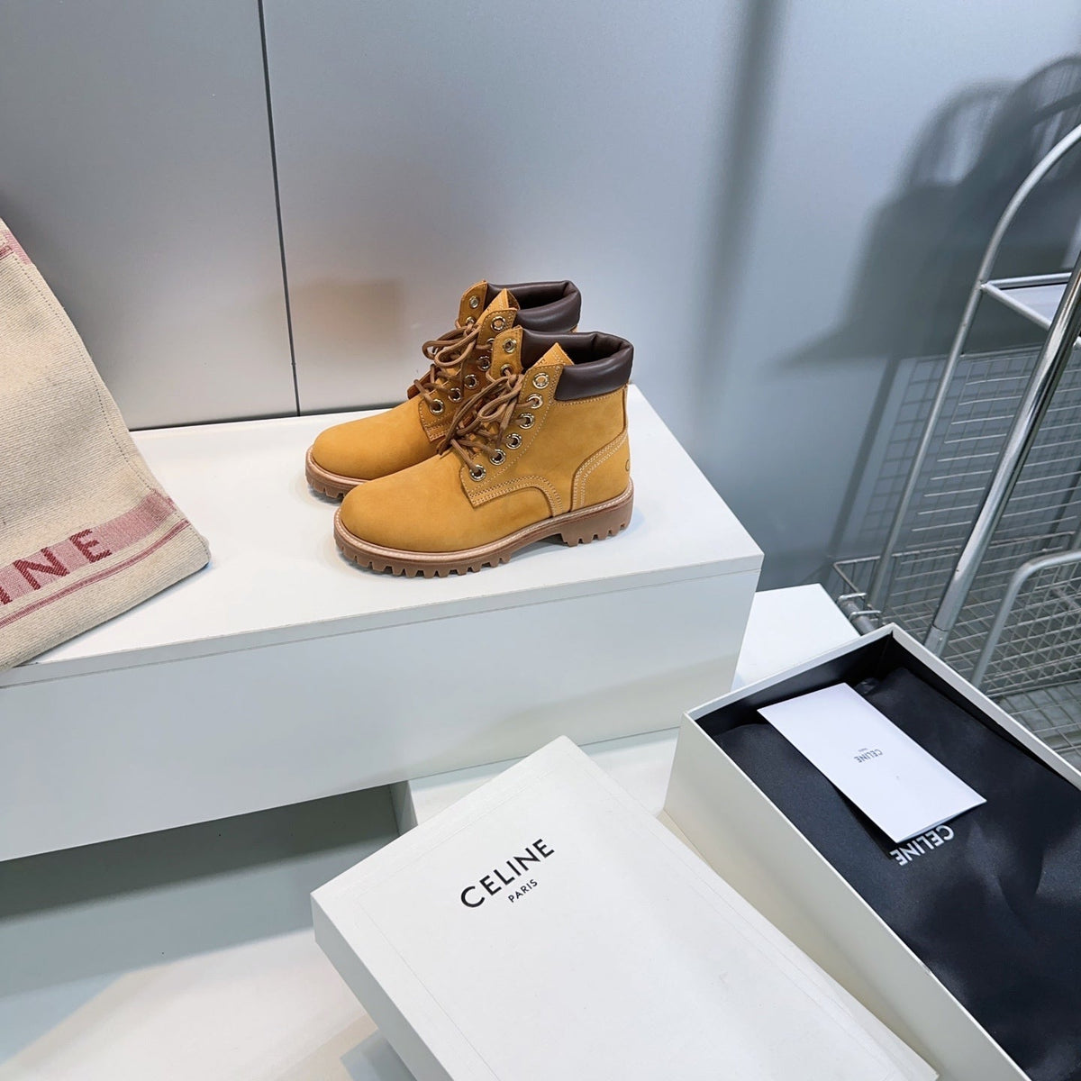 Celine 2026 Martin Lace-Up Boots Nubuck Leather 107294