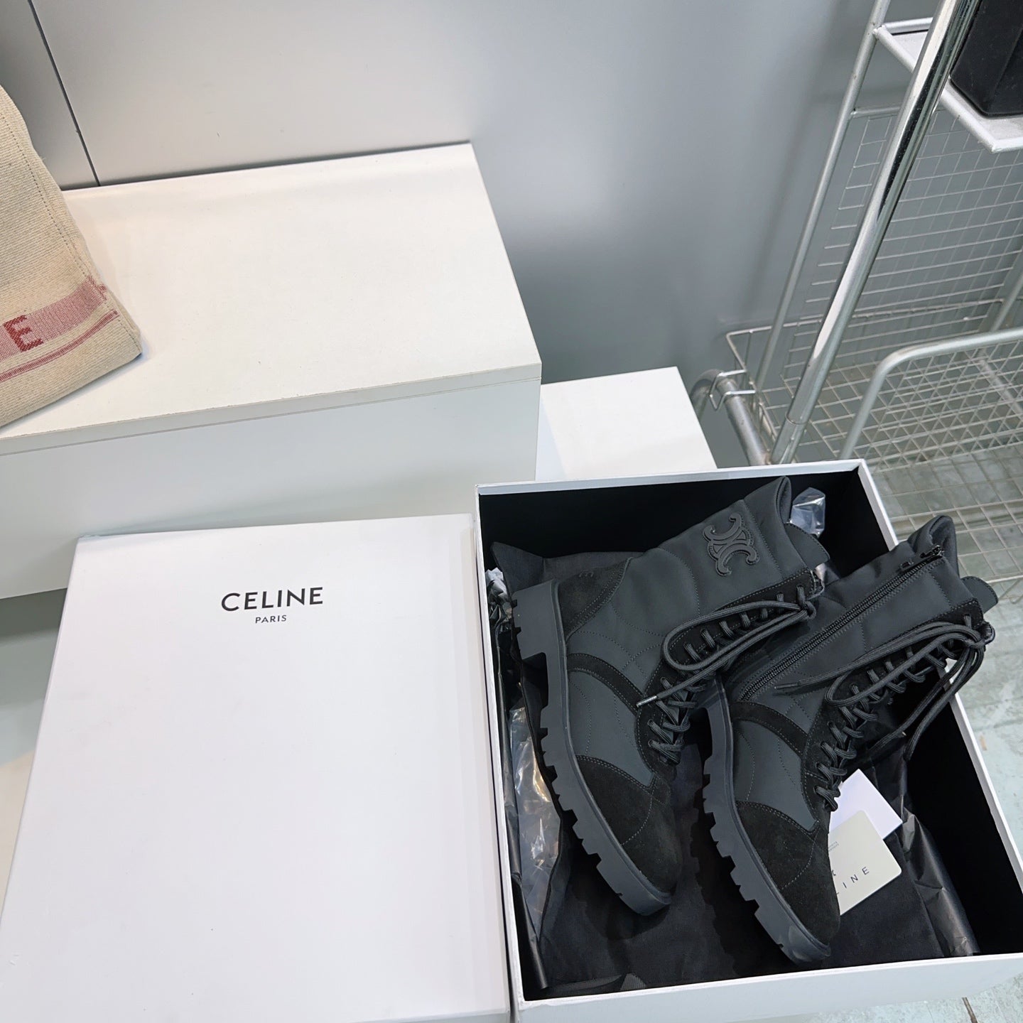 Celine 2026 Margaret Lace-Up Boots Black Suede 107299