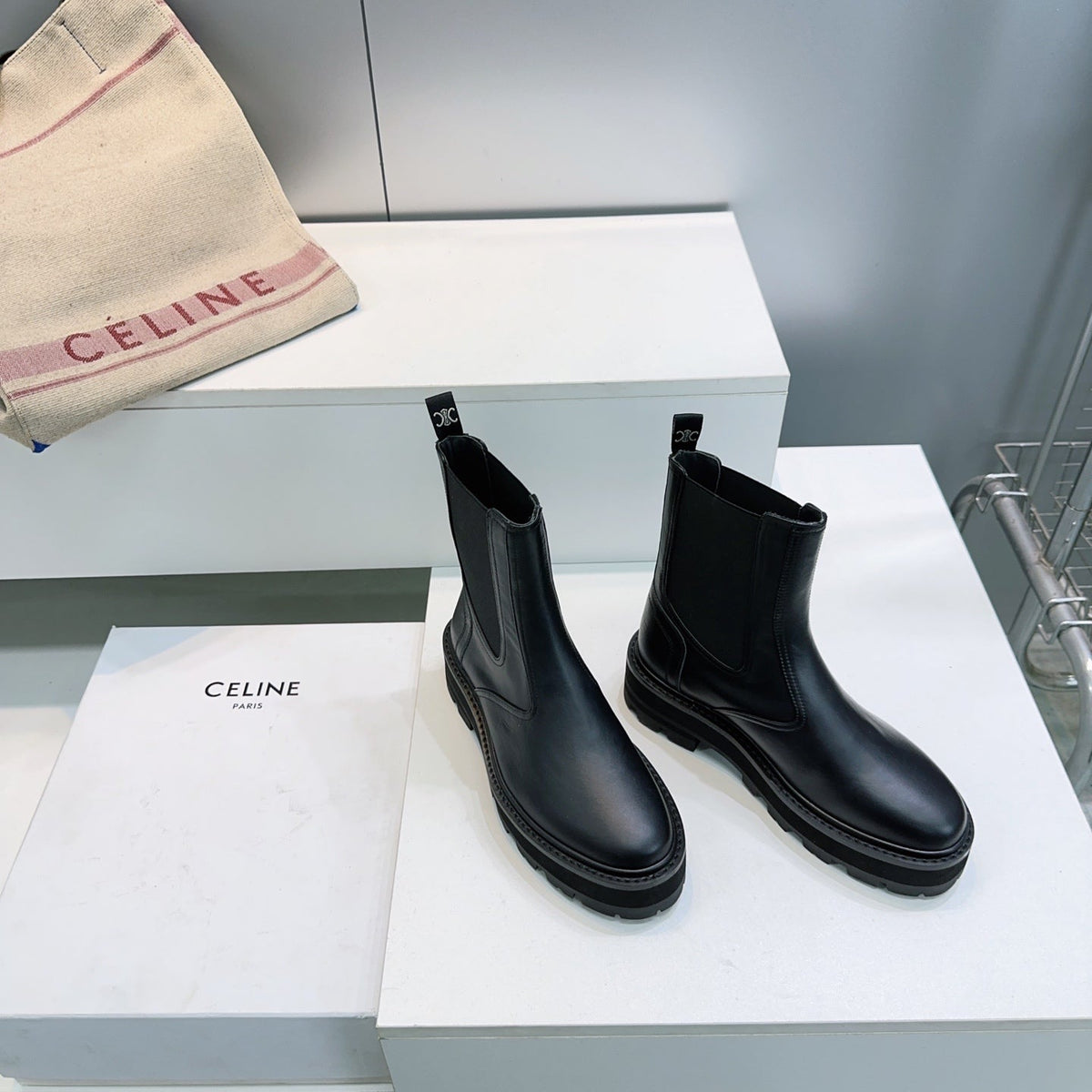 Celine 2026 Chunky Chelsea Boots Black Calfskin 107301