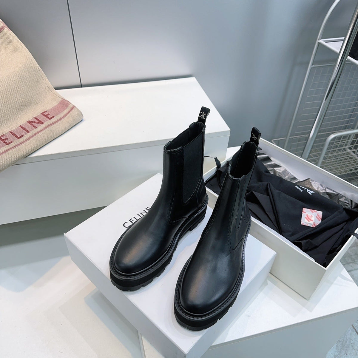 Celine 2026 Chunky Chelsea Boots Black Calfskin 107301