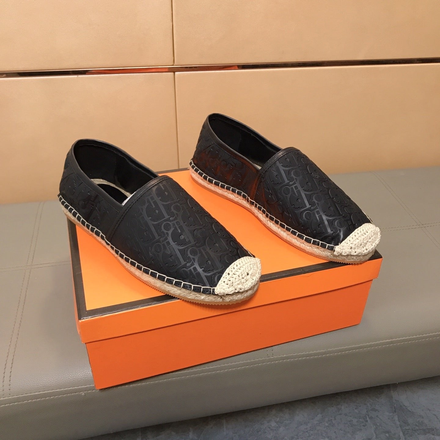 CD PARADISE ESPADRILLE LOAFER BLACK EMBOSSED CALFSKIN