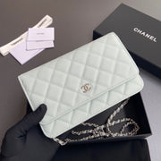 CC Woc 20cm Light Green Grained Calfskin Silver Hardware