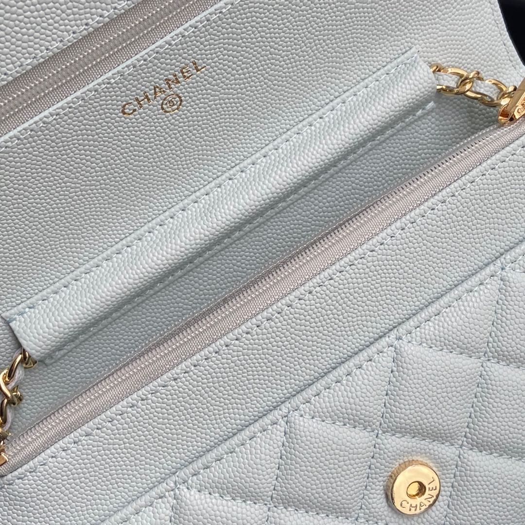 CC Woc 20cm Light Blue Grained Calfskin Gold Hardware