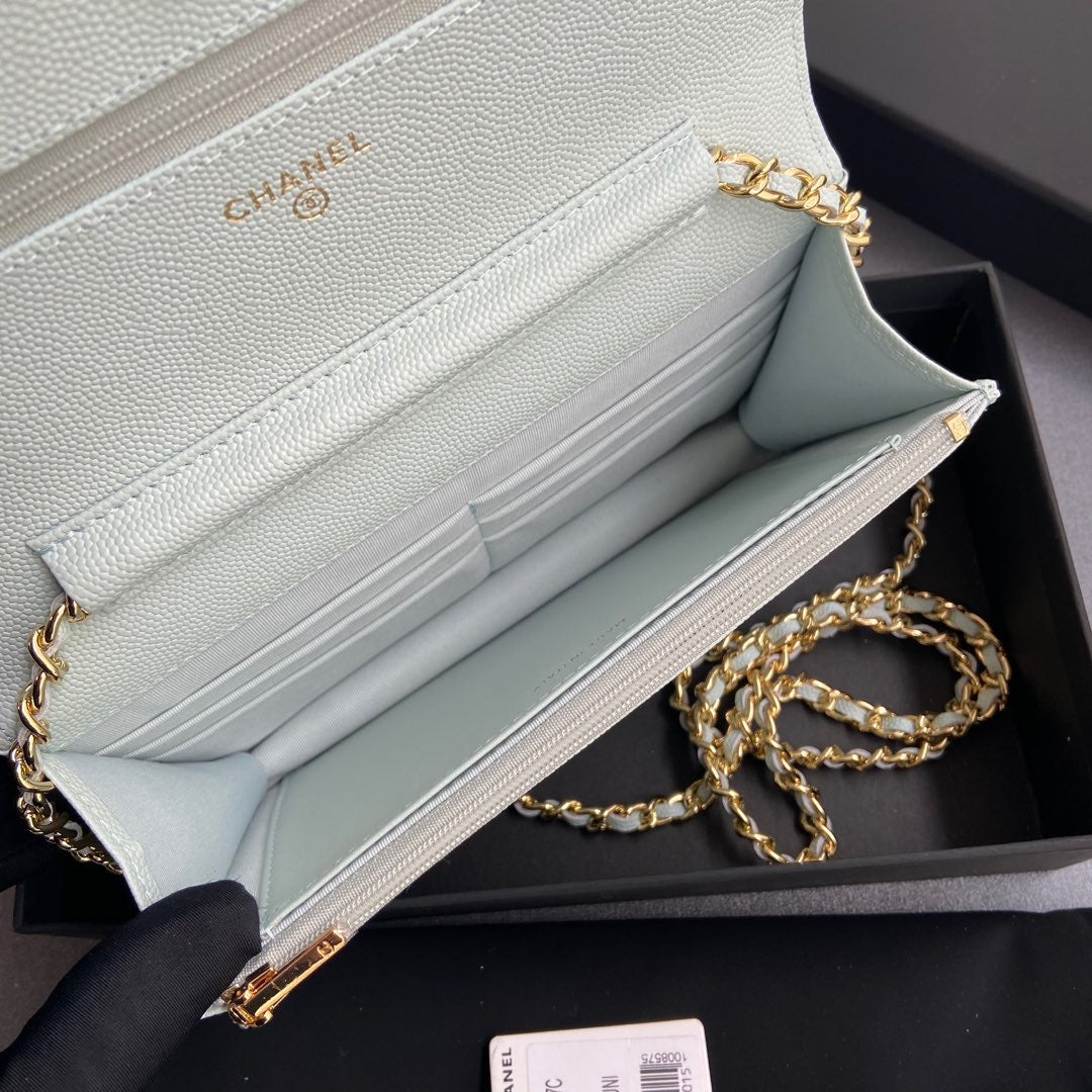 CC Woc 20cm Light Blue Grained Calfskin Gold Hardware