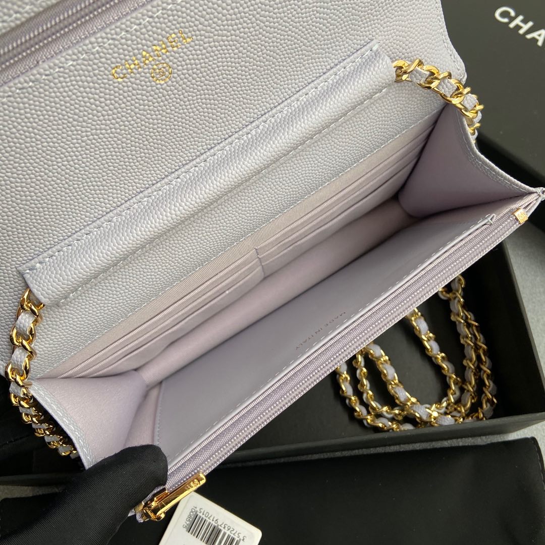 CC Woc 20cm Light Purple Grained Calfskin Gold Hardware