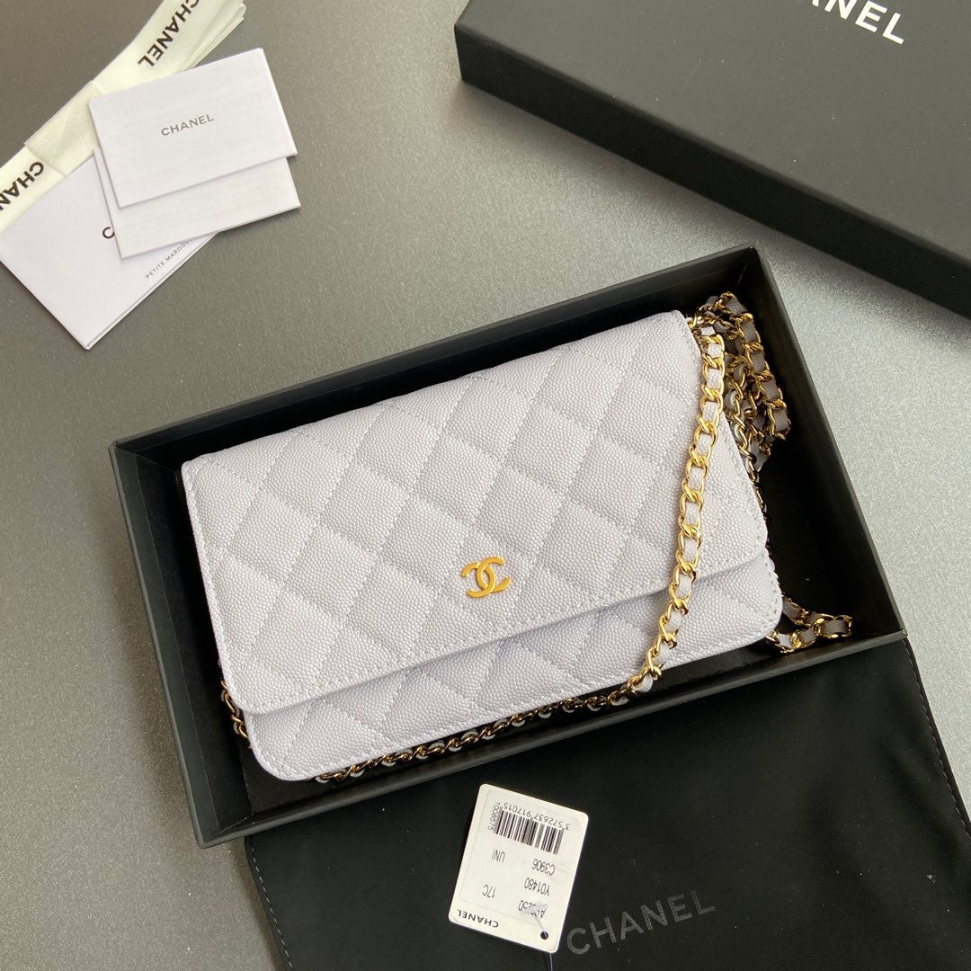 CC Woc 20cm Light Purple Grained Calfskin Gold Hardware